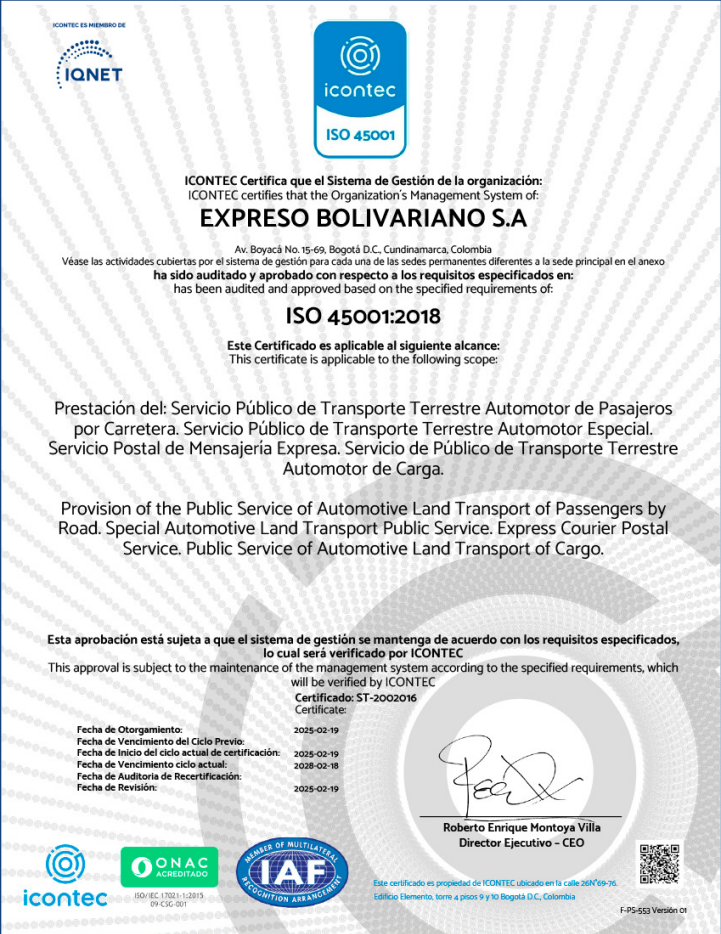 certificado iso 45001:2018